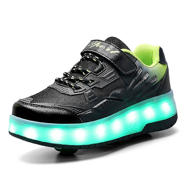 Barnsneakers Dubbelhjulsskor Led Light Skor q7 Black 29