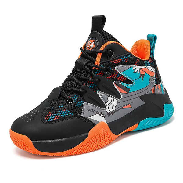 Barn Basketskor Mode Pojkar Flickor Sneakers Sportskor som andas 2L7066 BlackOrange 38