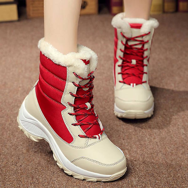 Dam Vinterstövlar Snow Boot Plysch Varma Skor Vattentät Boot 1617 Red 36