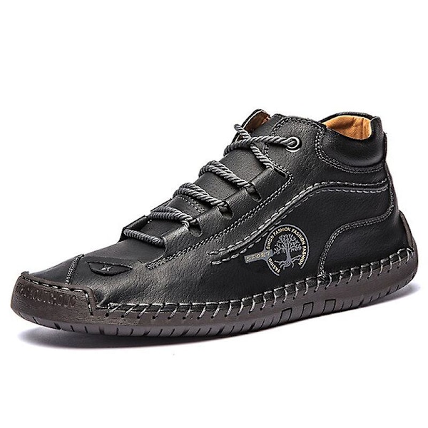 Herrskor Bekväma ankelstövlar Handsömmar Casual Herr Loafers Mjuk sula Andas Flats Skor Black 41