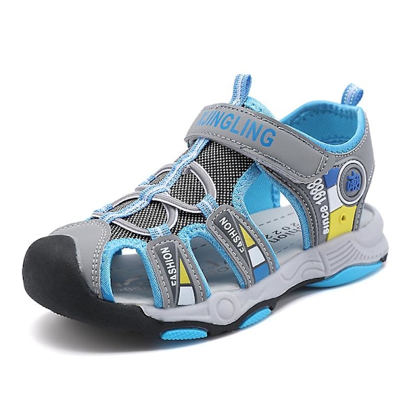 Barnsandaler Mode Halkfria strandskor Pojkar Flickor Antikrocktåhätta Cap Tx308 Blue 34
