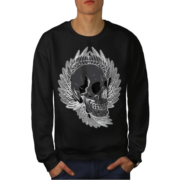 Rose Feather Dead Skull Män Blacksweatshirt | Wellcoda XL