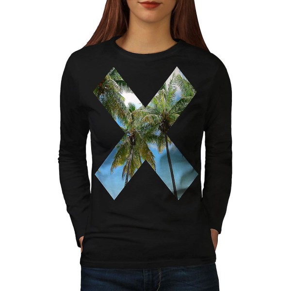 Palm Cross, svart långärmad t-shirt för kvinnor S
