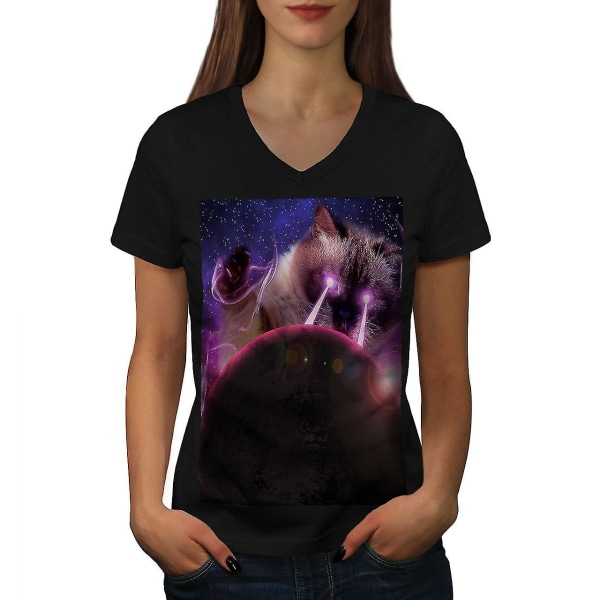 Space Cat Laser Eye T-shirt för kvinnor M
