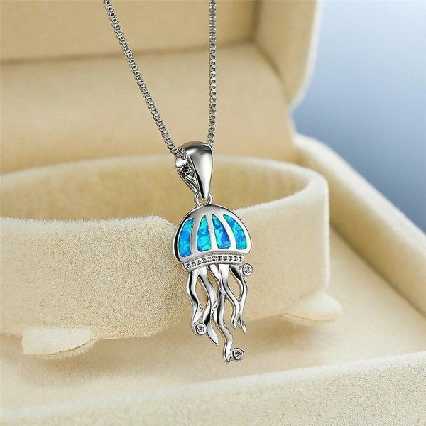 Söt blå eld opal manet hänge halsband för kvinnor Silverfärgad djursmycken Bröllop Engag
