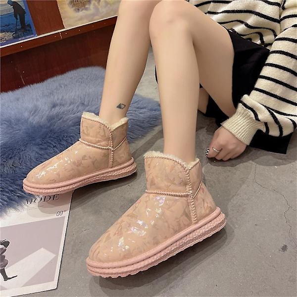 Dam Vinterstövlar Snow Boot Plysch Varma Skor Vattentät Boot X-01 Pink 36