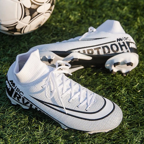 Fotbollsskor för män Halkfria fotbollsskor Klossar Gräs Fotbollssneakers Yj8508 White 40