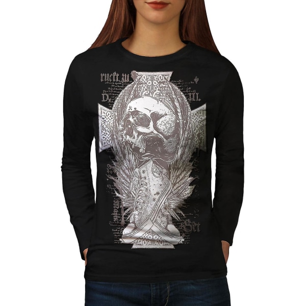 Cross Death Urban Skull Kvinnor Blacklong Sleeve T-shirt S