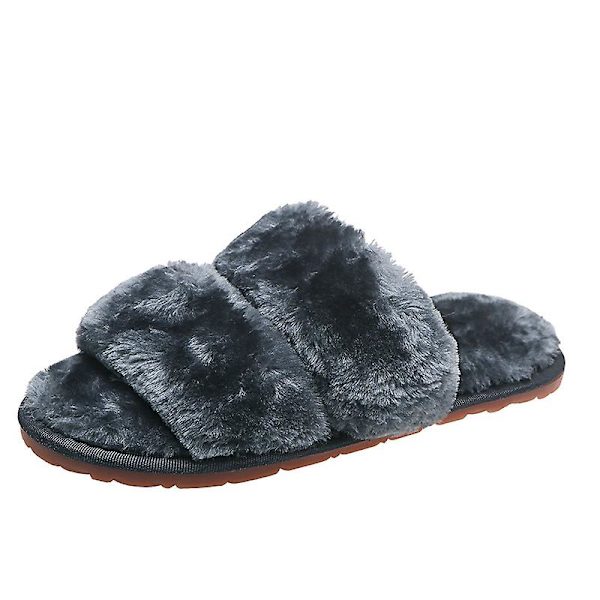Damtofflor Flat Home Outdoor Casual Fur Tofflor Inomhus plysch tofflor Gul Gray 43