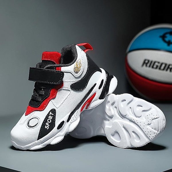 Barn Basketskor Mode Pojkar Flickor Sneakers Andas Sportskor X201 BlackWhite 34