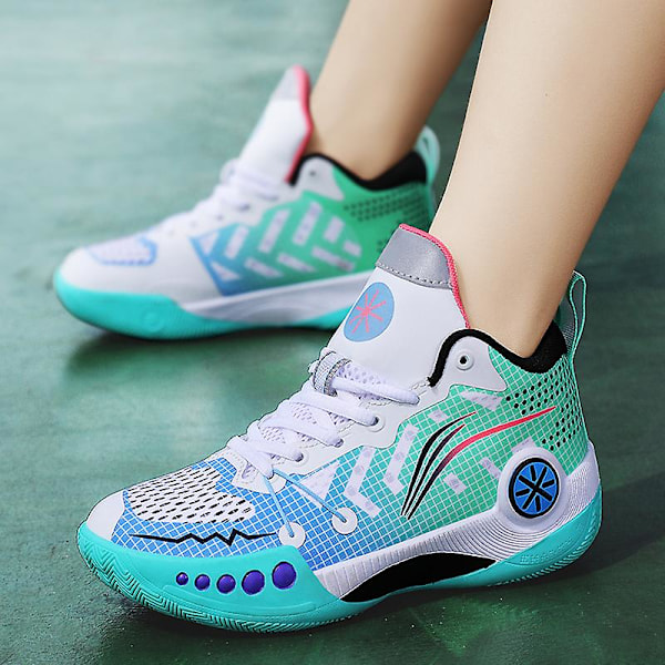 Barn Basketskor Mode Pojkar Flickor Sneakers Andas Sportskor 2207 Cyan 39