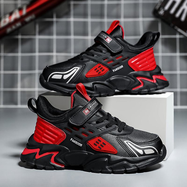 Barn Sneakers Andas löparskor Pojkar Flickor Mode Sportskor R2022 BlackRed 36
