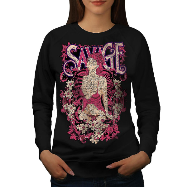 Savage Girl Flower Women Blacksweatshirt | Wellcoda XXL