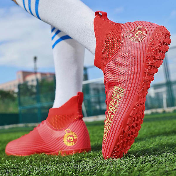 Fotbollsskor för män Halkfria fotbollsskor för herr, Gräs Fotbollssneakers 2K4000-1 Red 34