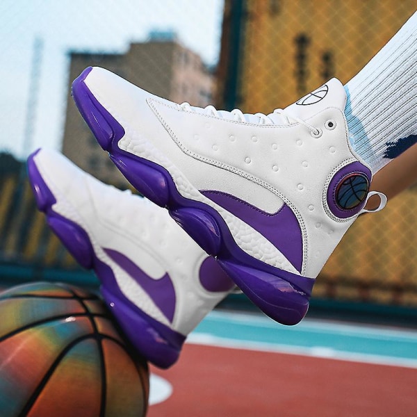 Basketskor för män Mode Halkfria sneakers Sportskor som andas 2J6979 WhitePurple 41