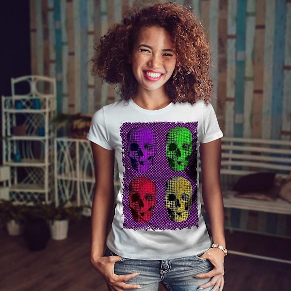 Skeleton Skull Färgrik T-shirt för kvinnor M