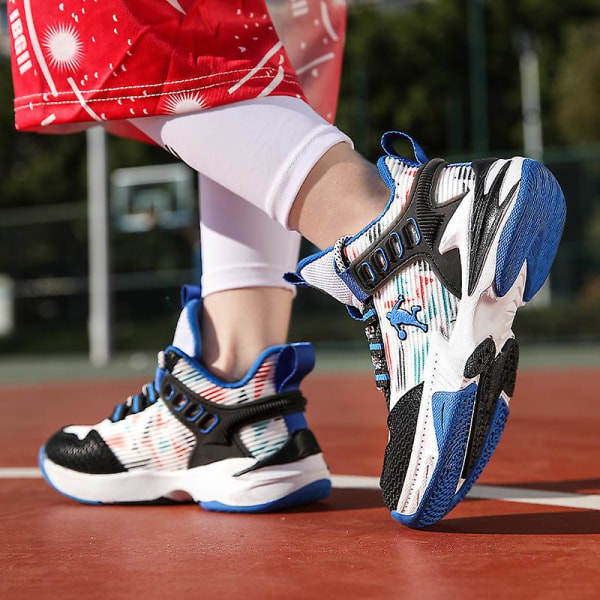 Basketskor för pojkar Mode Halkfria sneakers Sportskor som andas 3B2330 BlackBlue 39