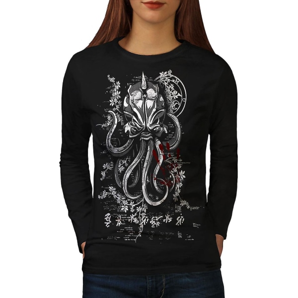 Evil Octopus Mask Kvinnor BlackLong Sleeve T-shirt | Wellcoda L