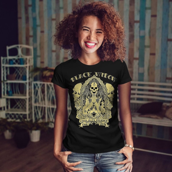 Black Skull Goth Women Blackt-shirt | Wellcoda XXL