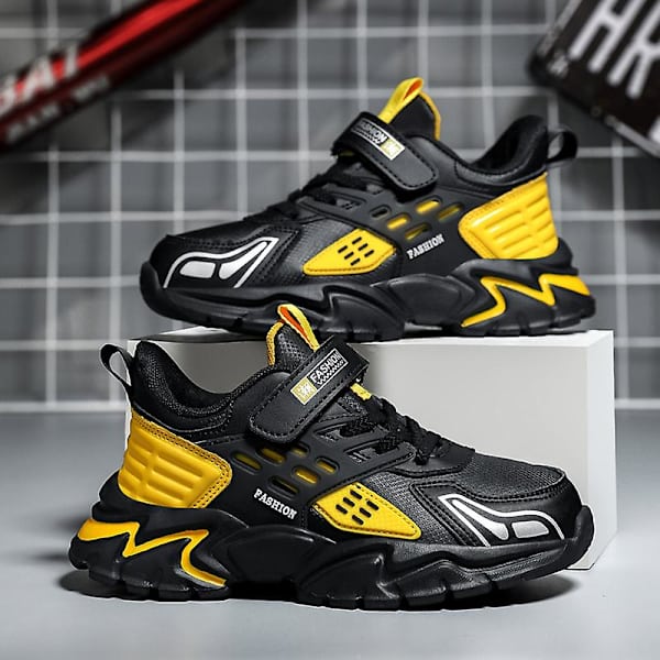 Barn Sneakers Andas löparskor Pojkar Flickor Mode Sportskor R2022 BlackYellow 34