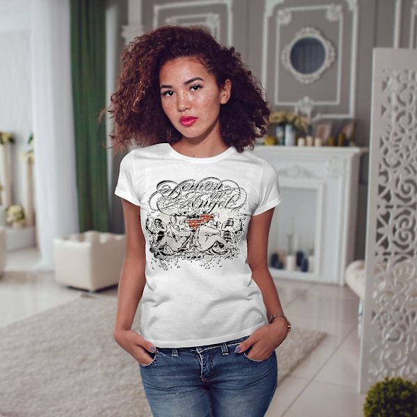 Demon Angel Child Whitet-shirt för kvinnor L