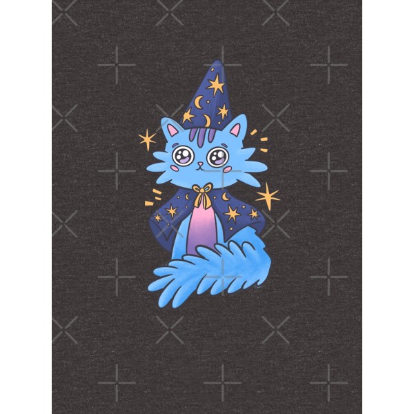 Magisk blå kattunge med cap och cape Lång T-shirt Charcoal Heather M_Front
