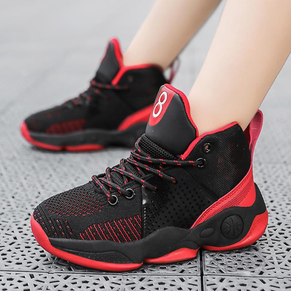 Barnbasketskor Mode Halkfria sneakers Andas sportskor 689 BlackRed 35