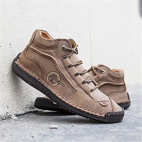 Herrskor Bekväma ankelstövlar Handsömmar Casual Herr Loafers Mjuk sula Andas Flats Skor Khaki 41