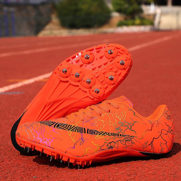 Friidrottsskor för män Spikes Track Race Hoppande Sneakers Professionell löpning Nail Spikes Skor Hj259 Orange 44