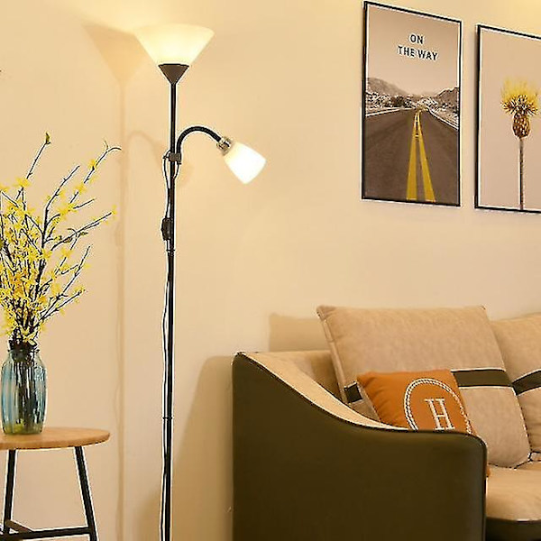 Smidesmålad golvlampa Justerbar E27 Led 220v Vardagsrum Arbetsrum Sängkontor (svart)