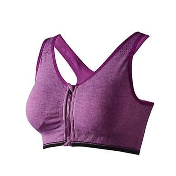 Sport-bh med dragkedja framtill för kvinnor Trådlös efter operationsbehå Active Yoga Sports-BH Purple M