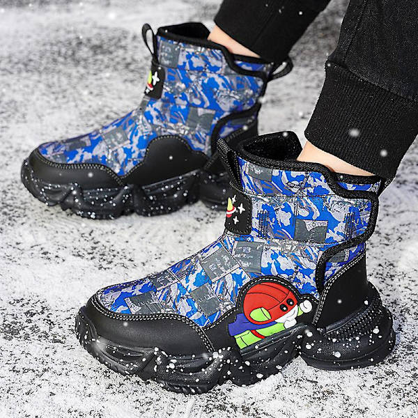 Vintersnöskor för barn Varma ankelstövlar Halkskydd Pojkar Flickor Vinterskor Yj668 BlackBlue 30
