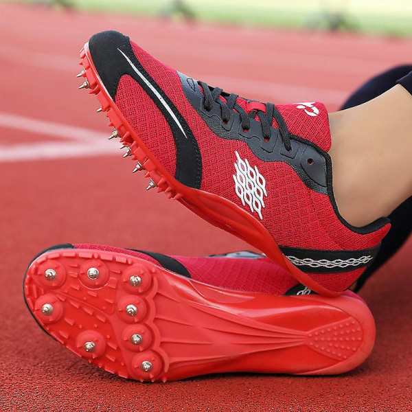 Friidrottsskor för män Spikes Track Race Hoppande Sneakers Professionell löpning Nail Spikes Skor Tj016 Red 43