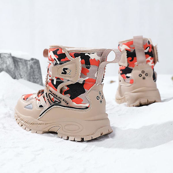Snöskor för pojkar för flickor Vinterstövlar Ankelstövlar Barnstövlar Varm päls Anti-halk 2K9935 Beige 34