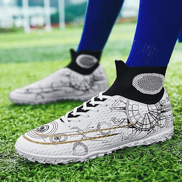 Fotbollsskor för män Spikes Fotbollsskor för ungdomar Stövlar Athletic Sneaker 3C566-1 White 46