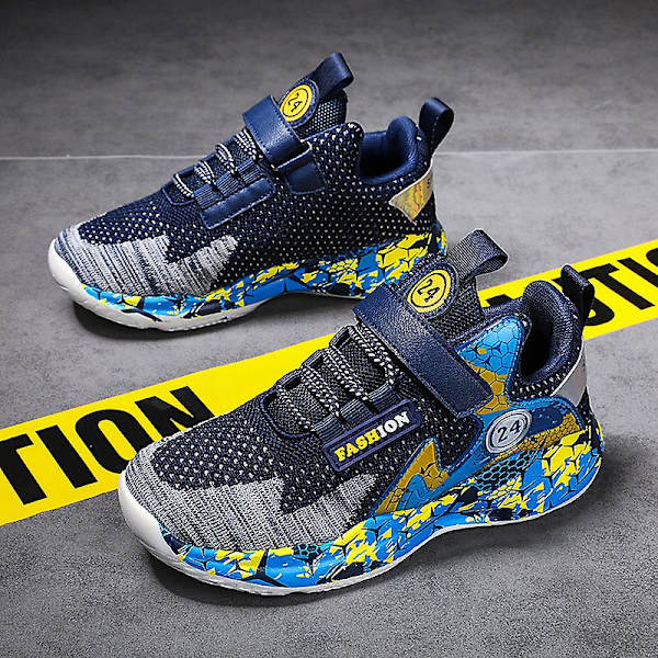 Basketskor för barn Mode Pojkar Flickor Sneakers Andas Sportskor 2202 Blue 32
