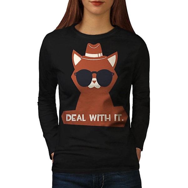 Deal With It Joke Svart Långärmad T-shirt för kvinnor M