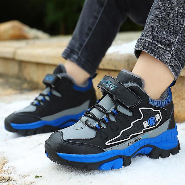Pojkar Snow Boots Vinter Vattentät Antisladd Stövlar Vandring Outdoor Skor För Barn 2J923 Blue 36