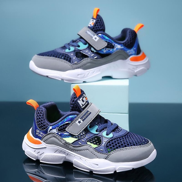 Sneakers för barn för pojkar, flickor, löpning tennisskor, lätt andas, sport, atletisk 3B9050 Blue 37