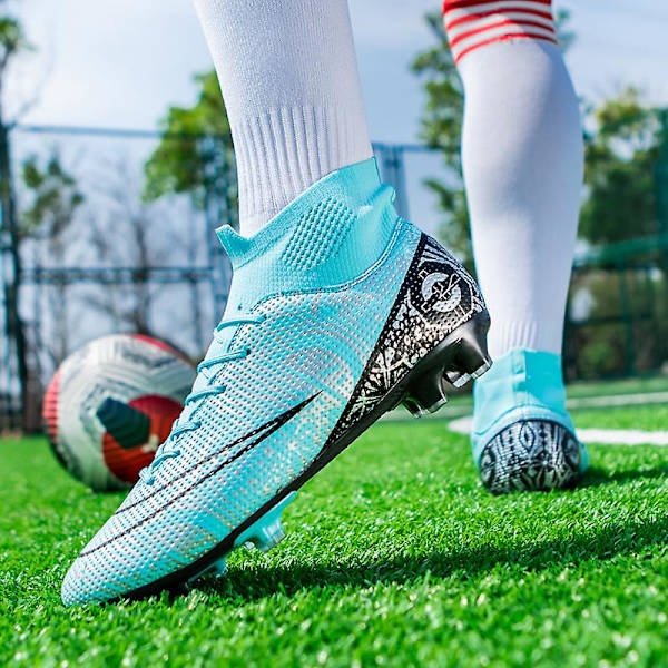 Fotbollsskor för män Spikes Fotbollsskor för ungdomar Stövlar Athletic Sneaker 3C1101 Cyan 38