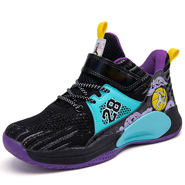 Basketskor för barn Mjuka halkfria Sneakers Löparskor 2C2808 BlackPurple 37