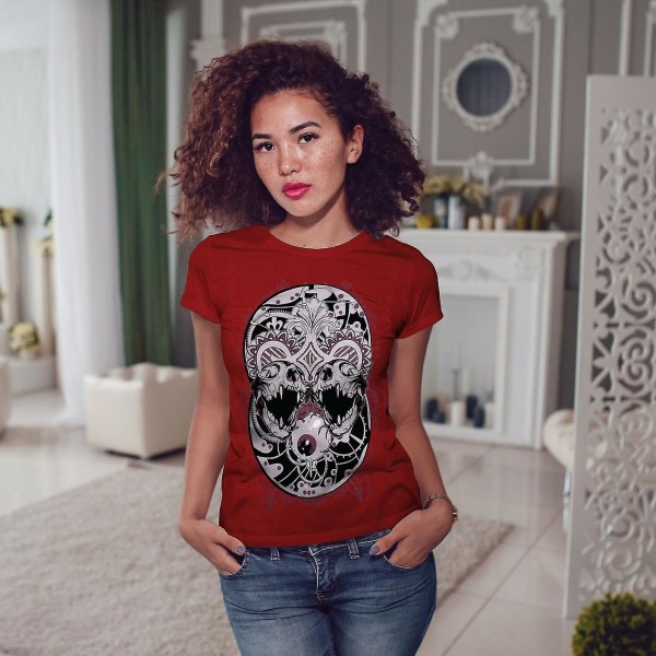 Ögongloben Creepy Horror Kvinnor Röd-skjorta XL