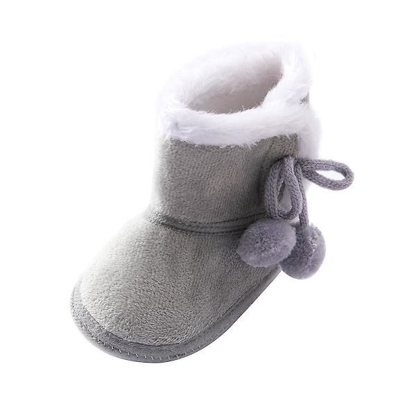 Vintervarma nyfödda toddler 1 år baby Flickor Pojkar Skor Mjuk sula Pälssnöskor 0-18M Gray 7-12 Months