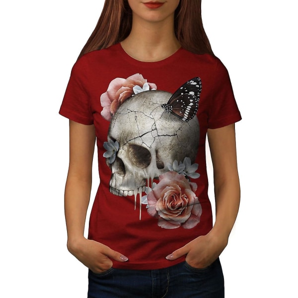 Blommor Skull Rose T-shirt för kvinnor L