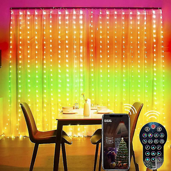 16 färger Rgb Symphony Gardin Ljussträng Fjärrkontroll USB Färgskiftande Dekorativ Ljus-3 storlek