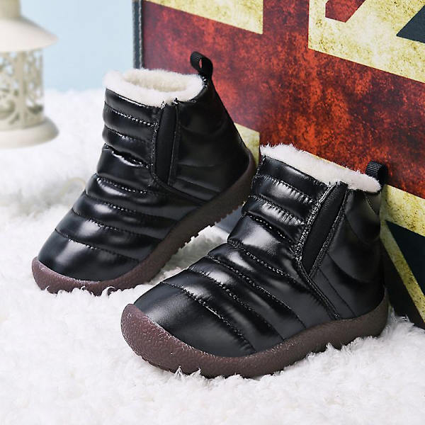 Barn Vintersnöboots Varma ankelstövlar Pojkar Flickor Anti-halk vinterskor Dw007 Black 29