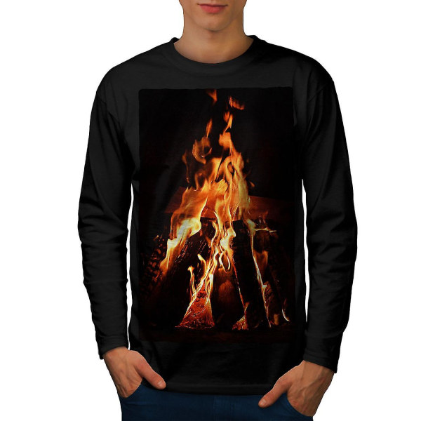 Fireplace Fire Nature Långärmad T-shirt för män L