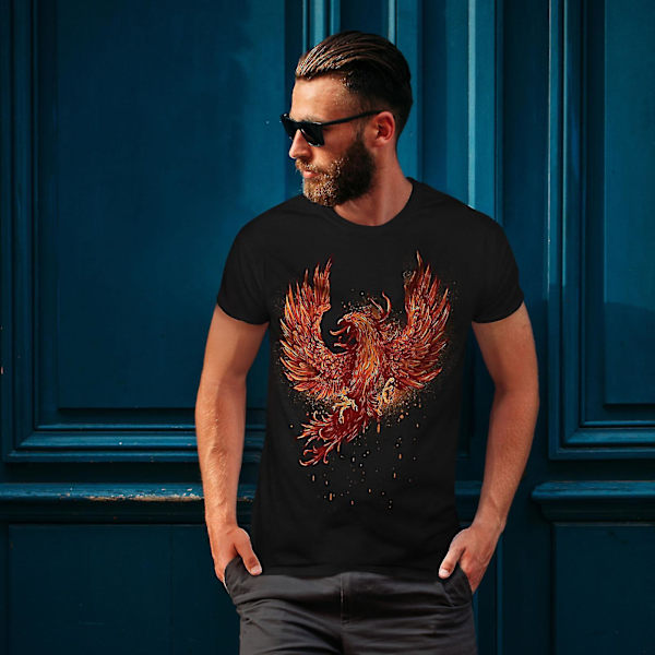 Mythical Fire Bird Men Blackt-shirt | Wellcoda M