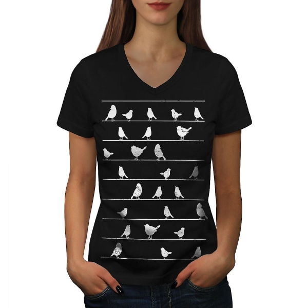 Lines Bird Cute Animal Women T-shirt S