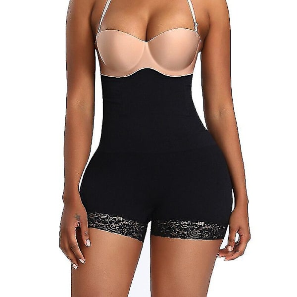 Slimming Slida Platt mage Underkläder Kroppsformare Hög midja Magkontroll Push Up Höft Rumpa Lifter Spets Body Shapewear Dam,svart 3XL 4XL